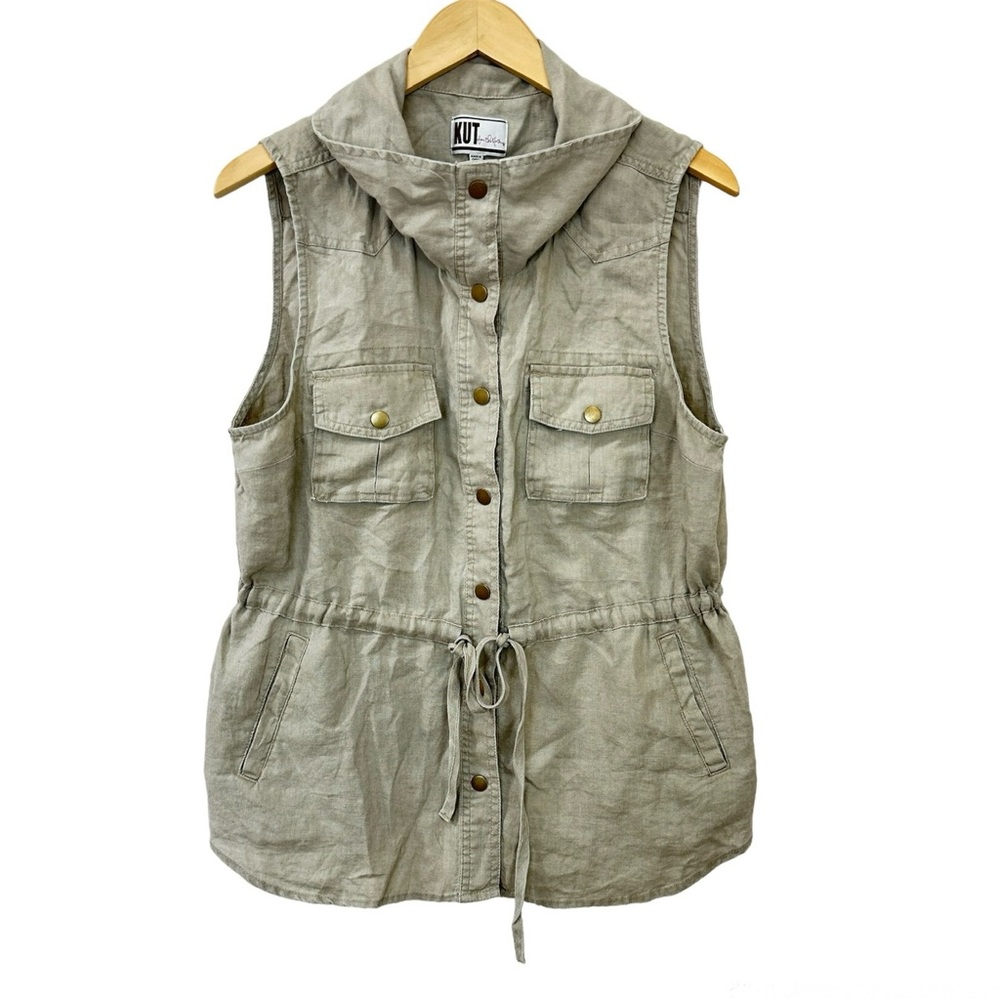 KUT Utility Vest 100% Linen Snap Front Sleeveless Beige Women’s Sz XL
